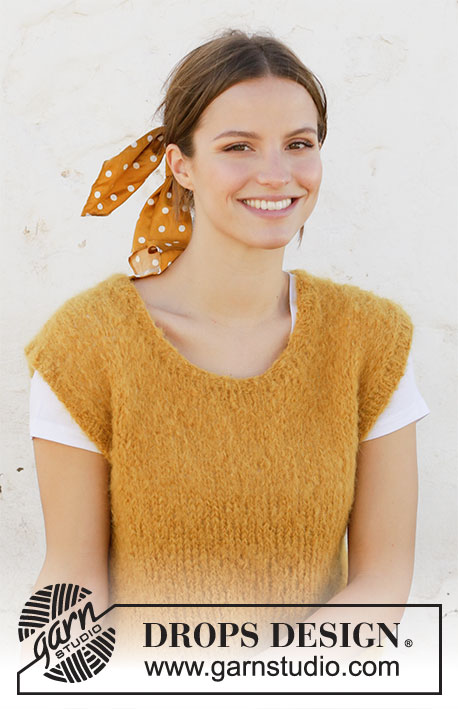 Golden Treasure / DROPS 212-17 - Colete tricotado com decote redondo, em DROPS Melody. Do S ao XXXL