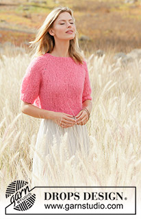 Sweet Melody / DROPS 212-23 - Knitted sweater with short sleeves in DROPS Melody. Piece is knitted top down with raglan. Size XS–XXL.