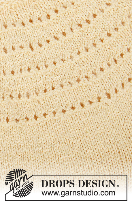 Sunny Shoulders / DROPS 213-23 - DROPS BabyAlpaca Silk lõngast ülevalt alla kootud pitsmustriga ümara passega ja kolmveerand varrukatega džemper suurustele XS kuni XXL