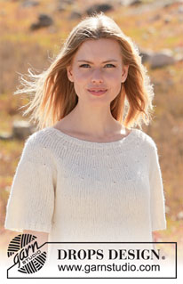 White Dove / DROPS 213-3 - Knitted jumper with short sleeves and round yoke in DROPS Sky. Worked top down. Size: S - XXXL