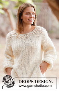 White Comfort Sweater / DROPS 213-30 - Knitted sweater with split in sides in DROPS Snow and DROPS Brushed Alpaca Silk. Sizes XS - XXL.
