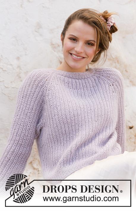 Lavender Puff / DROPS 213-33 - Knitted sweater in DROPS Alpaca and DROPS Kid-Silk. The piece is worked top down with English rib and raglan. Sizes XS - XXL.