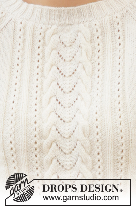 Signs of Spring / DROPS 213-4 - Sweter na drutach przerabiany od góry do dołu z włóczki DROPS BabyMerino, z reglanowymi rękawami, warkoczami i ściegiem ażurowym. Od S do XXXL.