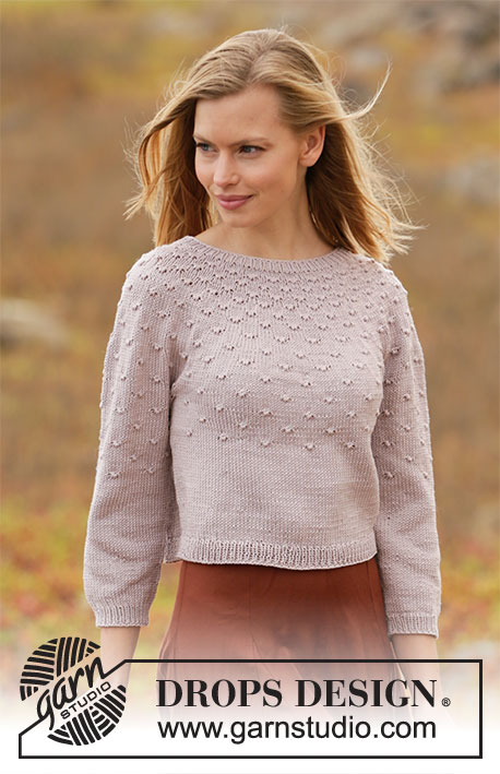 Dots and Drops / DROPS 213-9 - Knitted jumper in DROPS Muskat. The piece is worked top down with round yoke, knotted pattern and ¾-length sleeves. Sizes XS - XXL.