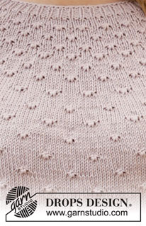 Dots and Drops / DROPS 213-9 - Strikket genser i DROPS Muskat. Arbeidet strikkes ovenfra og ned med rundfelling, knutemønster og ¾ lange ermer. Størrelse XS - XXL.