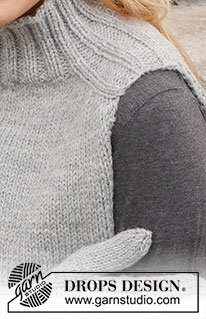 Winter Wisps Set / DROPS 214-49 - Bandeau, plastron et moufles tricotés avec torsades, en DROPS Alaska. Le plastron se tricote avec des torsades, avec des manches marteau.