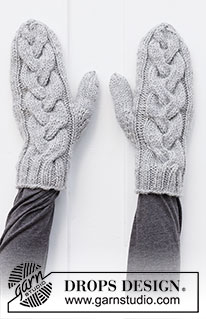 Winter Wisps Set / DROPS 214-49 - Bandeau, plastron et moufles tricotés avec torsades, en DROPS Alaska. Le plastron se tricote avec des torsades, avec des manches marteau.