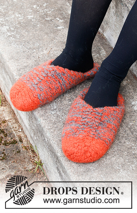 Lava Loafers / DROPS 214-59 - Knitted and felted slipper in DROPS Snow. Size 35-45.