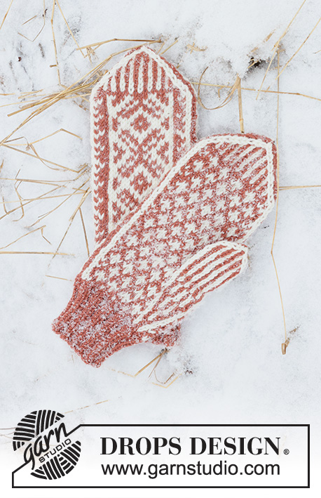 Clapping Elves / DROPS 214-66 - Vánoční rukavice – palčáky s norským vzorem pletené z příze DROPS Merino Extra Fine. Motiv: Vánoce.
