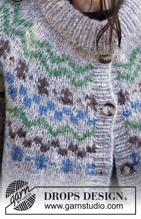 Colours of Winter Jacket / DROPS 215-14 - Strikket jakke i DROPS Air. Arbejdet strikkes oppefra og ned med rundt bærestykke og nordisk mønster. Størrelse S - XXXL.