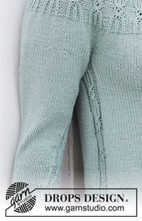 Wild Mint Sweater / DROPS 215-16 - Maglione ai ferri in DROPS Cotton Merino. Lavorato dall’alto verso il basso con collo doppio, sprone rotondo e un motivo a punta fantasia. Taglie: Dalla S alla XXXL.