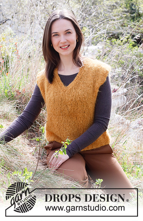 Spice Of Life / DROPS 215-27 - Knitted vest / slipover with V-neck in 2 strands DROPS Brushed Alpaca Silk. Sizes S – XXXL.