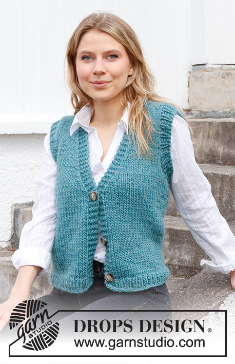 Vermillion Lake Vest / DROPS 215-38 - Knitted vest with V-neck in DROPS Snow or DROPS Wish. Size: S - XXXL