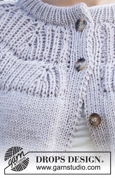 Branching Out Jacket / DROPS 216-14 - Rozpinany sweter na drutach, przerabiany od góry do dołu, ze ściegiem angielskim i podwójnym wykończeniem dekoltu, z włóczki DROPS Big Merino. Od S do XXXL.