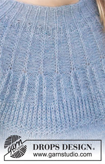 Scent of Rain / DROPS 216-15 - Sweter na drutach, przerabiany od góry do dołu, z włóczki DROPS BabyMerino, z zaokrąglonym karczkiem ściegiem strukturalnym. Od S do XXXL