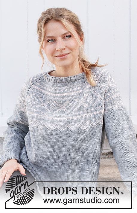 Heading Back Home / DROPS 216-18 - Knitted jumper in DROPS Cotton Merino or DROPS Daisy. The piece is worked top down with raglan and Nordic pattern on the yoke. Sizes S - XXXL.