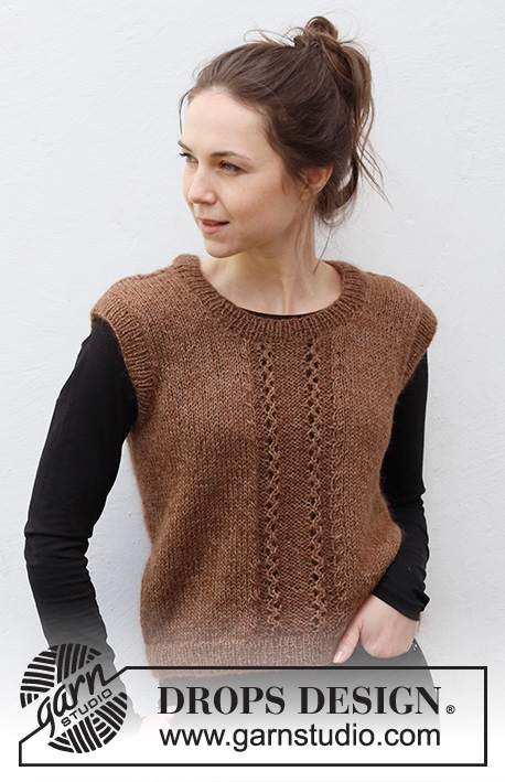 Autumn Roads / DROPS 216-36 - Knitted vest / slipover in DROPS Flora and DROPS Kid-Silk. Sizes S - XXXL.
