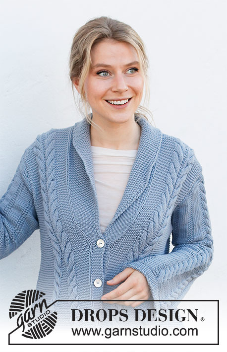 Icefall / DROPS 216-4 - Knitted jacket in DROPS Merino Extra Fine. The piece is worked top down with shawl collar, garter stitch, cables and A-shape. Sizes S - XXXL.