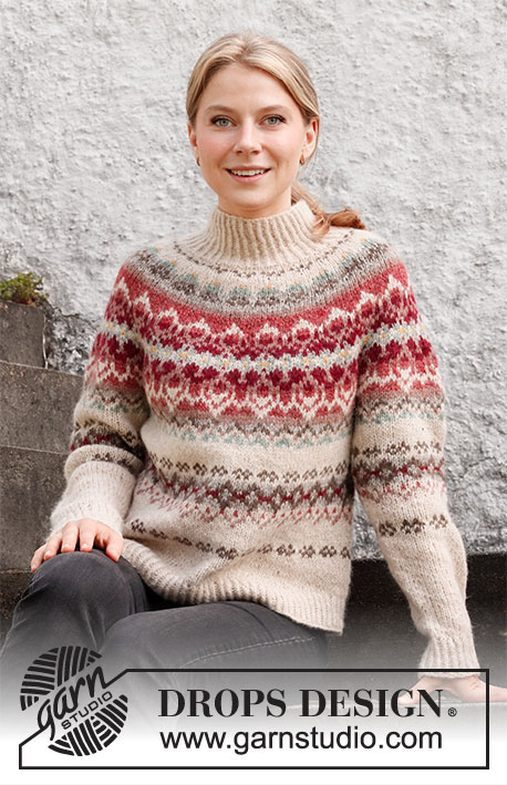 Mistletoe Muse / DROPS 217-1 - Knitted jumper in DROPS Air. The piece is worked top down, with round yoke and Nordic pattern. Sizes S - XXXL.