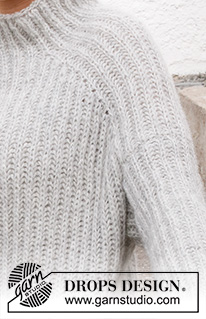 Slippery Slopes Sweater / DROPS 217-14 - Sweter na drutach, przerabiany od góry do dołu, ściegiem angielskim, z rękawami typu saddle shoulder, z włóczki DROPS Air. Od XS do XXL