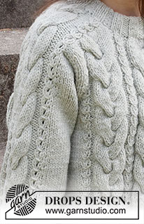 Columns of Valhalla / DROPS 217-15 - Sweter na drutach z rękawami typu saddle shoulder, warkoczami i pęknięciami na bokach, z włóczki DROPS Alaska. Od S do XXXL.