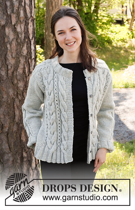 Columns of Valhalla Jacket / DROPS 217-16 - Knitted jacket in DROPS Alaska. The piece is worked with saddle shoulders, cables and split in the sides. Sizes S - XXXL.