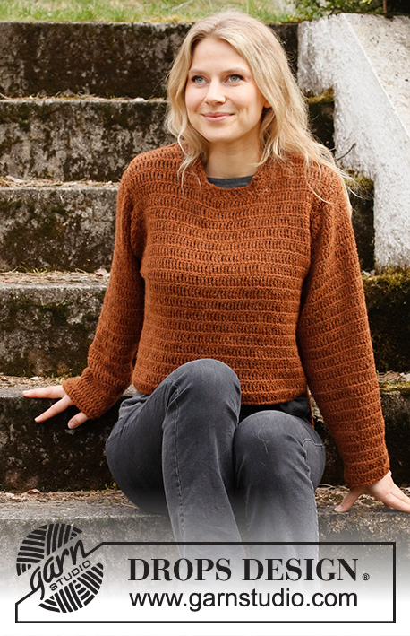 Rustic Rust / DROPS 217-28 - Crocheted sweater in DROPS Sky. Piece is crocheted top down. Size: S - XXXL