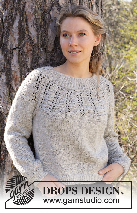 Mayan Moon Shine Sweater / DROPS 217-34 - Knitted jumper in DROPS Puna. The piece is worked top down with round yoke, textured pattern and lace pattern. Sizes S - XXXL.