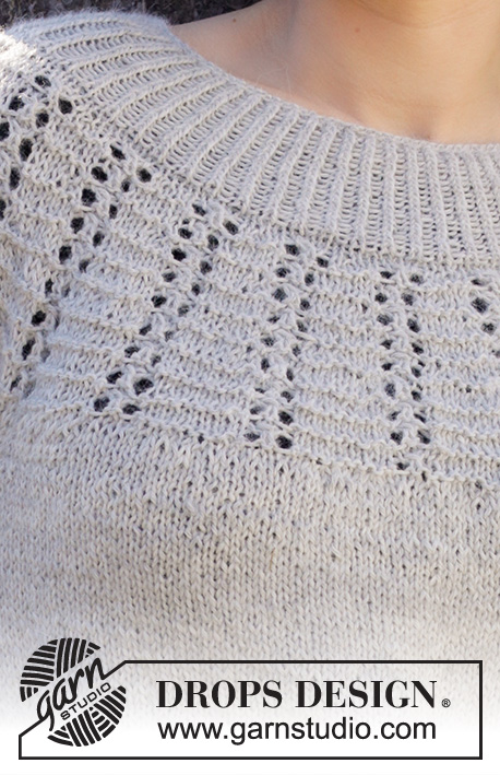 Mayan Moon Shine Sweater / DROPS 217-34 - Knitted jumper in DROPS Puna. The piece is worked top down with round yoke, textured pattern and lace pattern. Sizes S - XXXL.