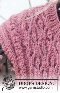 Raspberry Rose / DROPS 218-17 - Colete tricotado com ponto rendado, pequenos torcidos e decote redondo, em DROPS Alpaca. Do S ao XXXL.