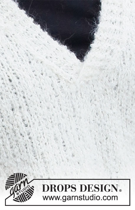 Unexpected / DROPS 218-21 - Colete tricotado em DROPS Alpaca Bouclé e DROPS Kid-Silk. Tricota-se totalmente em ponto meia com canelado e orlas em ponto jarreteira. Do S ao XXXL.