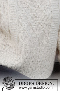 Ice Castles Sweater / DROPS 218-3 - Gestrickter Pullover in DROPS Puna oder DROPS Soft Tweed. Die Arbeit wird mit Strukturmuster und Zopfmuster gestrickt. Größe S - XXXL.