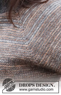 November Sky / DROPS 218-35 - Strikket bluse med raglan og striber i DROPS Fabel. Arbejdet strikkes oppefra og ned med dobbelt halskant. Størrelse S - XXXL.