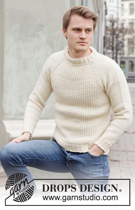 Budding Warmup / DROPS 219-10 - Knitted jumper for men with raglan in DROPS Alaska. Piece is knitted top down with textured pattern and stocking stitch. Size: S - XXXL