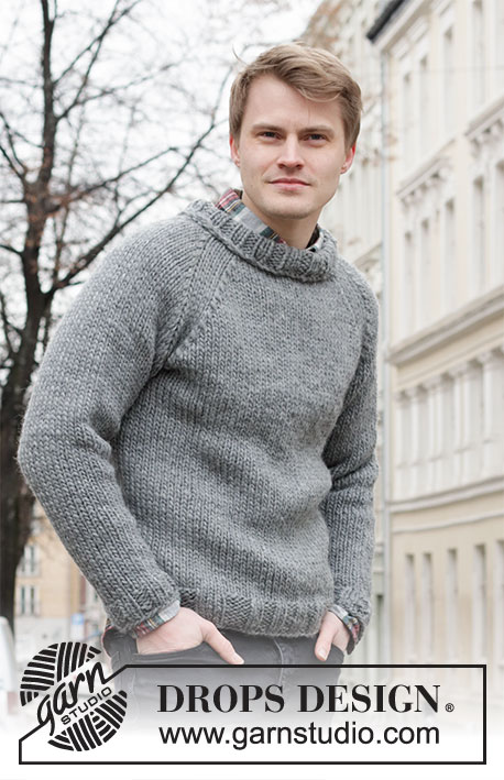 Winter City / DROPS 219-11 - Knitted sweater with raglan for men in DROPS Snow. Size: S - XXXL