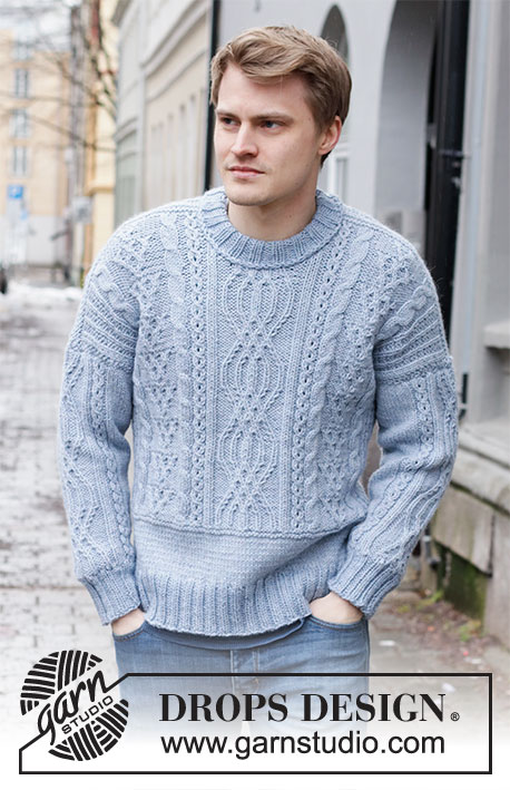 Crisp Air / DROPS 219-12 - Knitted sweater with cables for men in DROPS Nepal. Size: S - XXXL