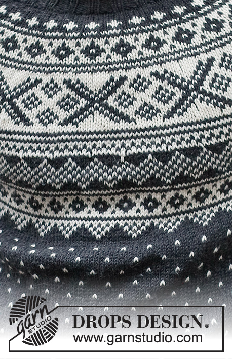 Winter's Night Enchantment / DROPS 219-15 - Pulôver tricotado de cima para baixo para homem em DROPS Karisma, com encaixe arredondado e jacquard norueguês. Do S ao XXXL.