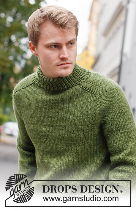 Urban Forest / DROPS 219-16 - Knitted jumper for men in DROPS Alaska. The piece is worked top down, with double neck and saddle shoulders. Sizes S - XXXL.
