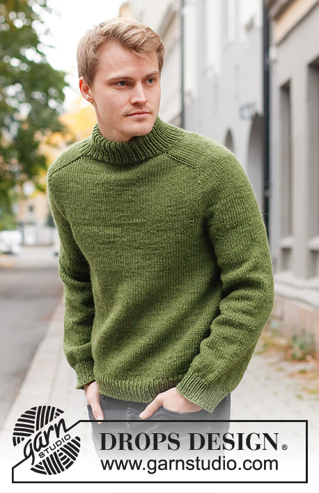 Urban Forest / DROPS 219-16 - Knitted jumper for men in DROPS Alaska. The piece is worked top down, with double neck and saddle shoulders. Sizes S - XXXL.