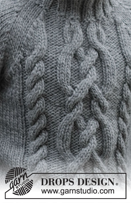 Trails Head / DROPS 219-4 - Pulôver tricotado para homem, com raglan, torcidos e gola alta em DROPS Snow. Do S ao XXXL.