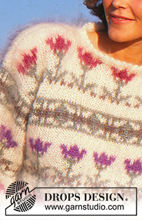 Lily Garden / DROPS 22-11 - Pull tricoté avec jacquard fleurs en DROPS Vienna ou avec 2 fils DROPS Brushed Alpaca Silk