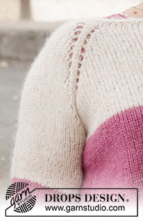 Lavender Rose Sweater / DROPS 220-34 - Sweter na drutach przerabiany od góry do dołu, z reglanowymi rękawami i w paski, z włóczki DROPS Air. Od S do XXXL.