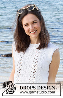 Doves Bay Top / DROPS 221-10 - Knitted top in DROPS Cotton Light. Piece knitted with lace pattern and cables. Size: S - XXXL