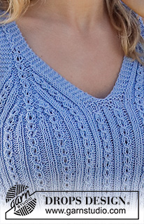 Blue Cove / DROPS 221-13 - Knitted top in DROPS Safran. Piece is worked bottom up with pattern. Size: S - XXXL