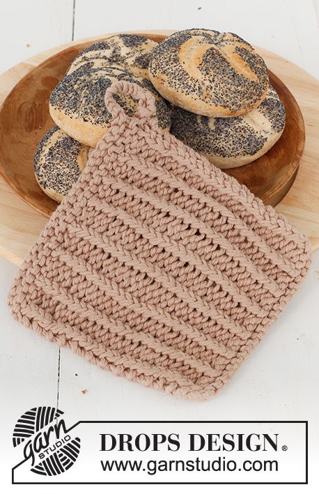 Bake O'Clock / DROPS 221-50 - Knitted pot-holders with textured pattern in 2 strands DROPS Paris.