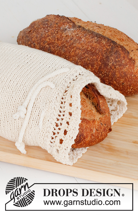 Warm Delights / DROPS 221-53 - Knitted bread bag with flounces in DROPS Cotton Light.