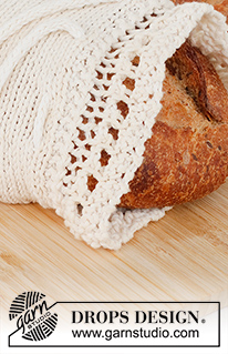 Warm Delights / DROPS 221-53 - Sáček na chleba a pečivo s volánky pletený z příze DROPS Cotton Light.
