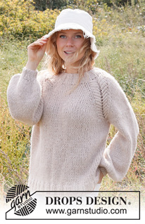 Just Right / DROPS 222-29 - Knitted jumper in 2 strands DROPS Air or 1 strand DROPS Wish. The piece is worked top down, with raglan and cables. Sizes S - XXXL.