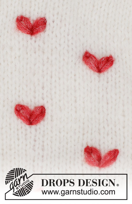 Fluttering Hearts / DROPS 222-49 - Corazón bordado en DROPS Air. El corazón está bordado con puntos de cadeneta. Tema: Bordado.