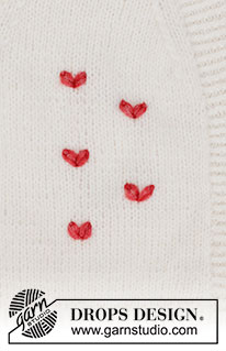 Fluttering Hearts / DROPS 222-49 - Corazón bordado en DROPS Air. El corazón está bordado con puntos de cadeneta. Tema: Bordado.